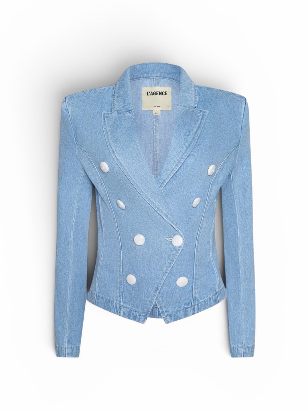 L'AGENCE Sky Blue Emerson Structured Denim Blazer